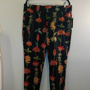 Lark & Grey Floral Print Ankle Pants XL Elastic Waist Stretchy Artsy Multicolor